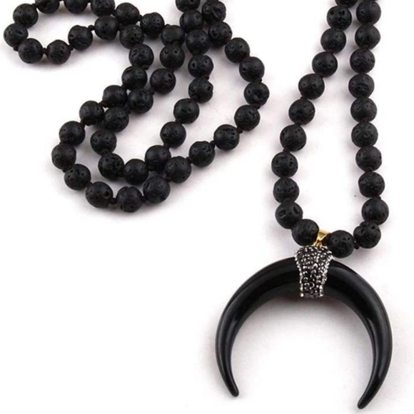 BOHO PRINCESS Jewelry - BLACK BOHEMIAN PAVE BONE & LAVA BEAD LONG STATEMENT NECKLACE